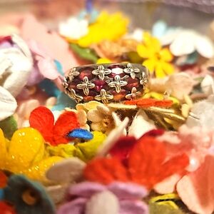 Elegant Silver and Pink Garnet Floral Ring